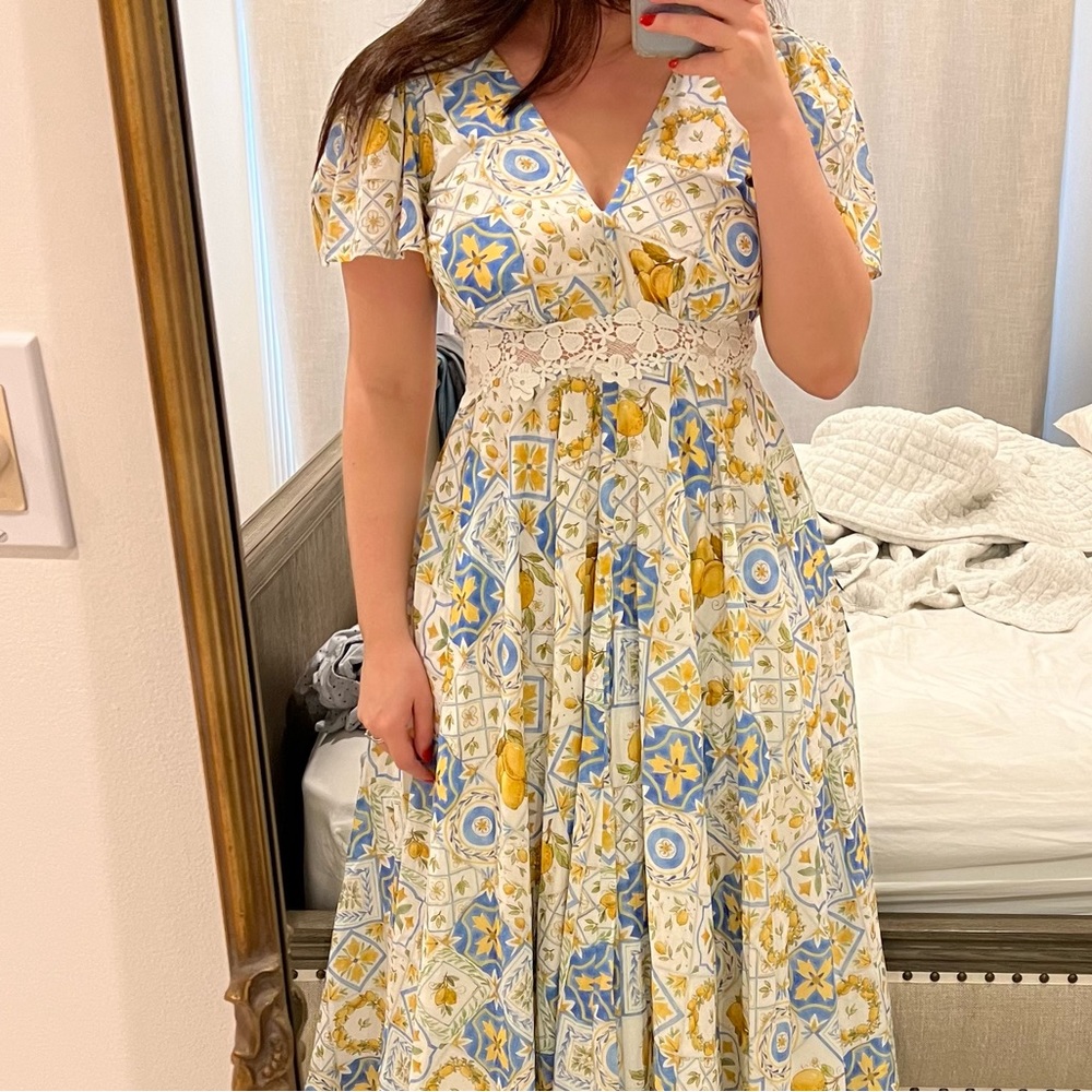 AZULU Tortugas Asymmetric Printed Midi Dress